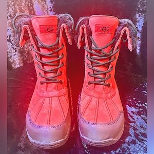 UGG Boots Men’s Snow Boots Waterproof Fur Vibram Red Leather Lace Up - Size 10